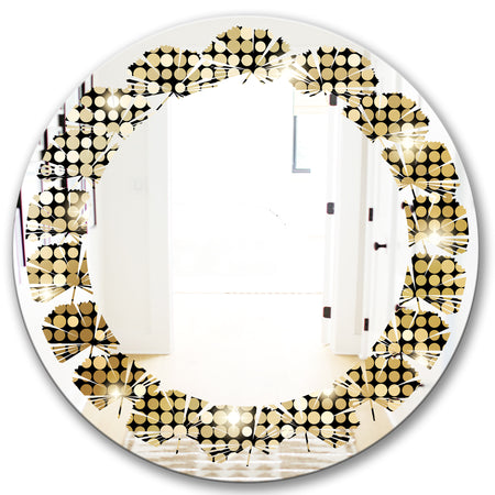 Abstract Gold Mosaic - Modern Round or Oval Wall Mirror - Leaves