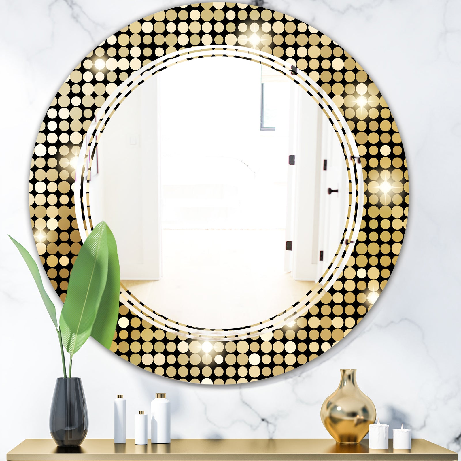 Abstract Gold Mosaic - Modern Round or Oval Wall Mirror - Triple C