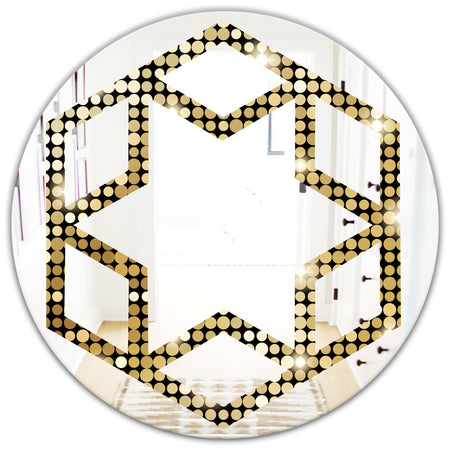 Abstract Gold Mosaic - Modern Round or Oval Wall Mirror - Hexagon Star