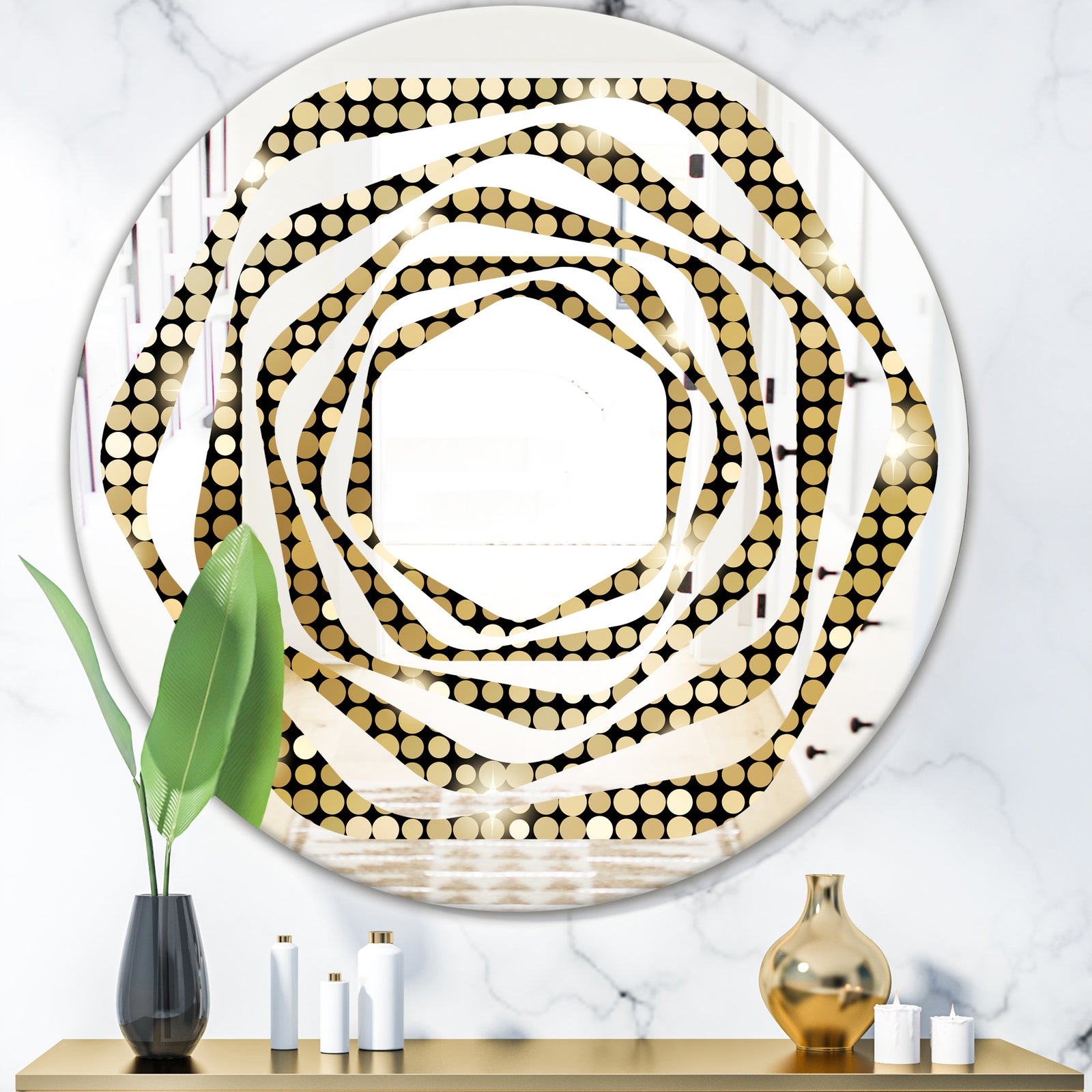 Abstract Gold Mosaic - Modern Round or Oval Wall Mirror - Whirl