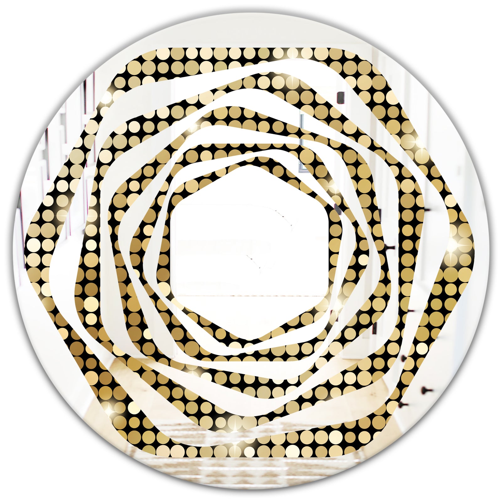 Abstract Gold Mosaic - Modern Round or Oval Wall Mirror - Whirl