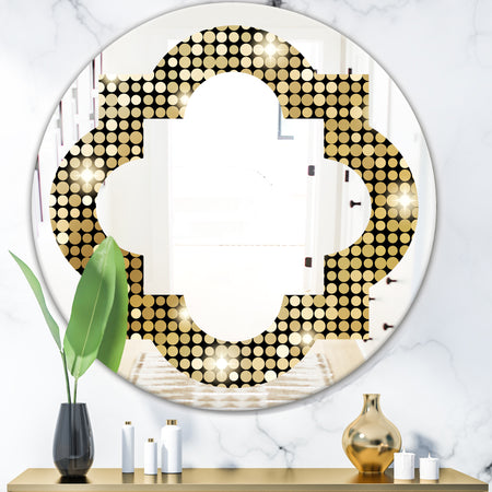 Abstract Gold Mosaic - Modern Round or Oval Wall Mirror - Quatrefoil