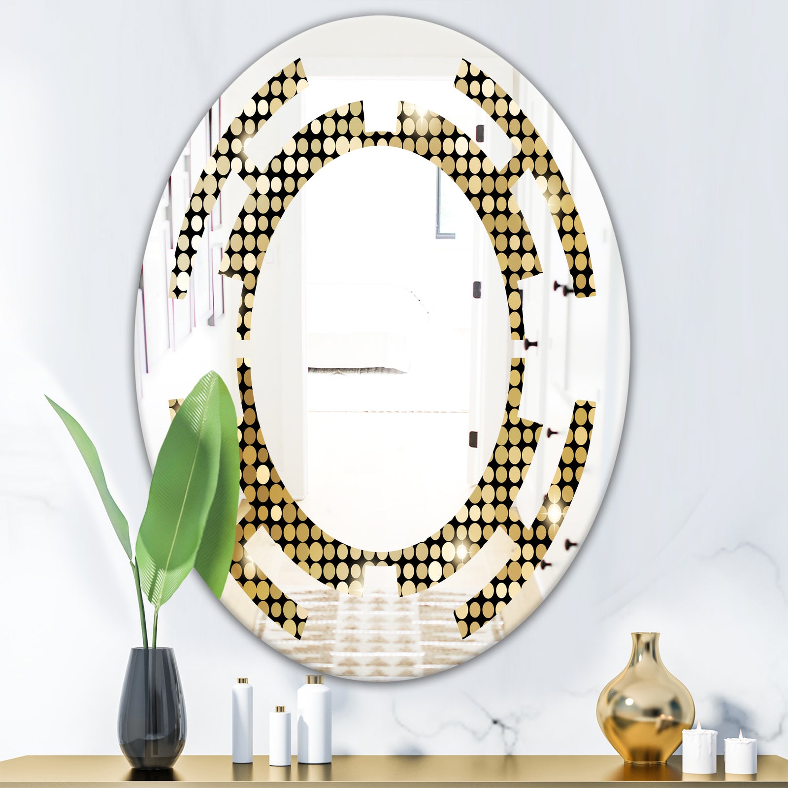 Abstract Gold Mosaic - Modern Round or Oval Wall Mirror - Space