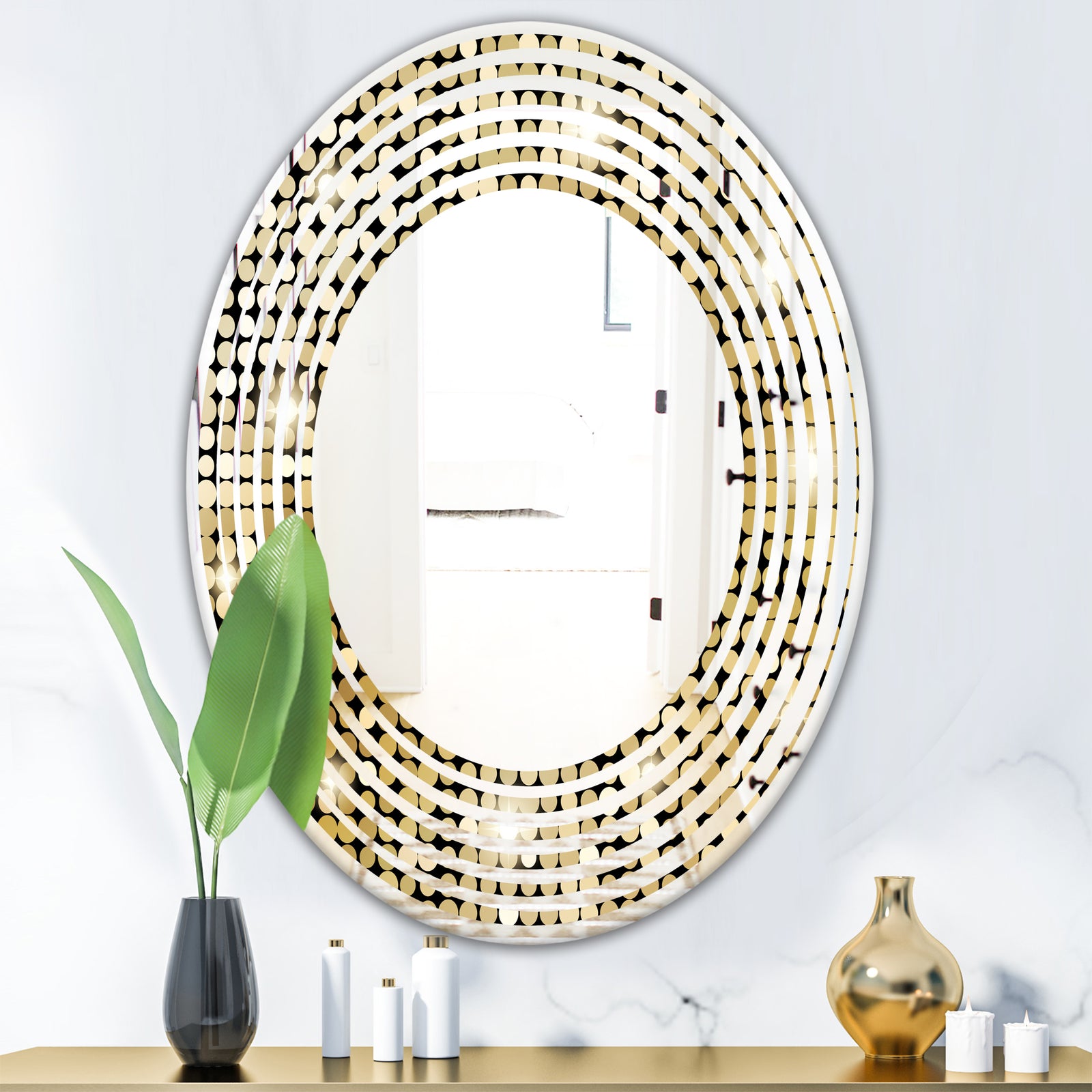 Abstract Gold Mosaic - Modern Round or Oval Wall Mirror - Wave