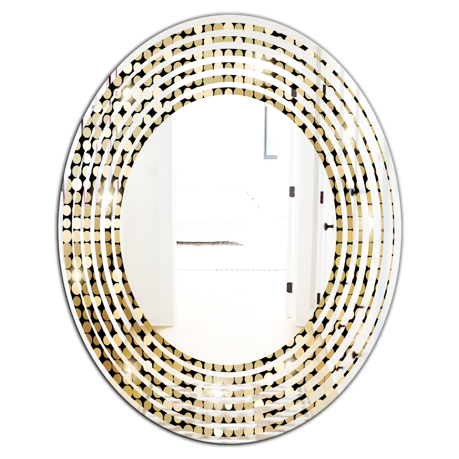 Abstract Gold Mosaic - Modern Round or Oval Wall Mirror - Wave