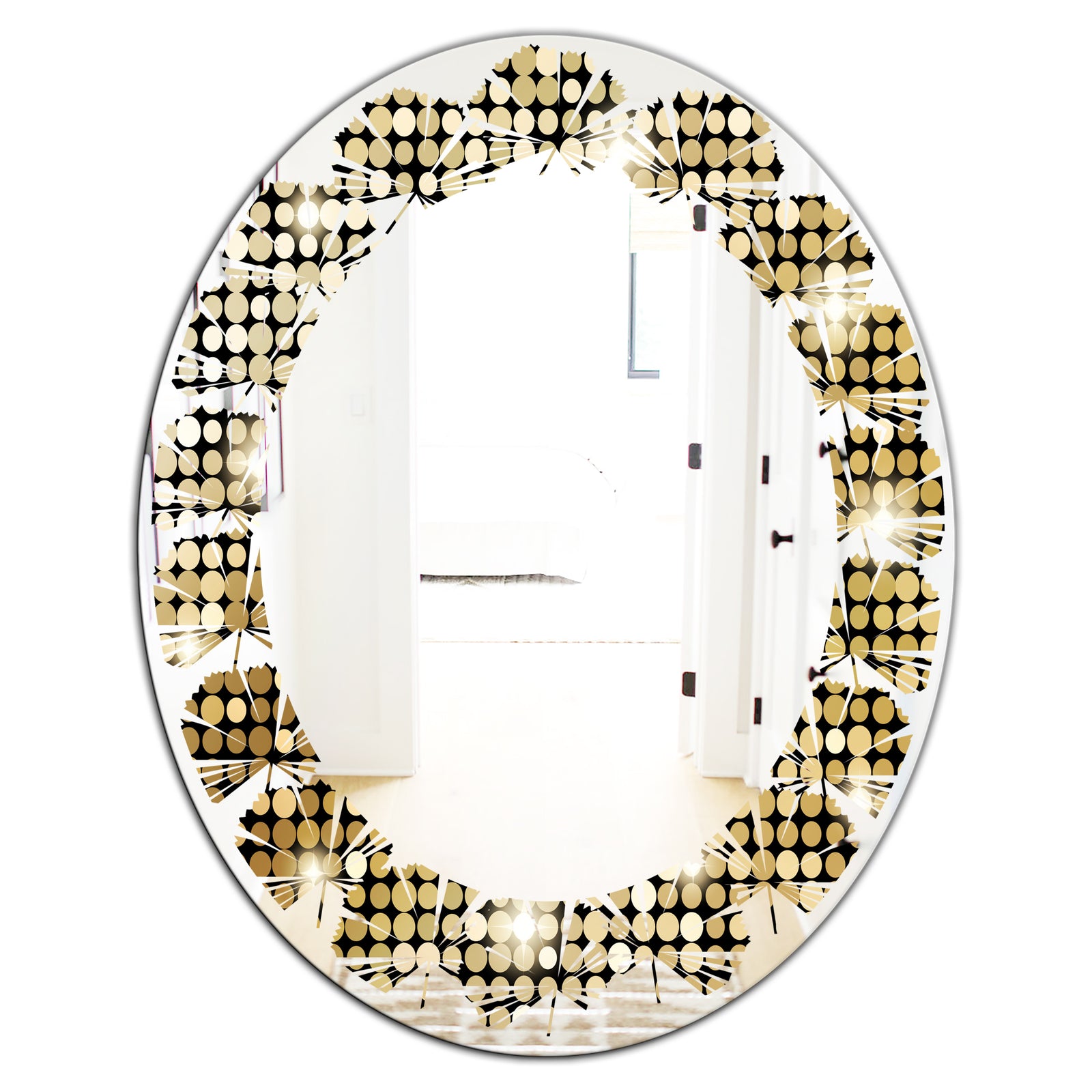 Abstract Gold Mosaic - Modern Round or Oval Wall Mirror - Leaves