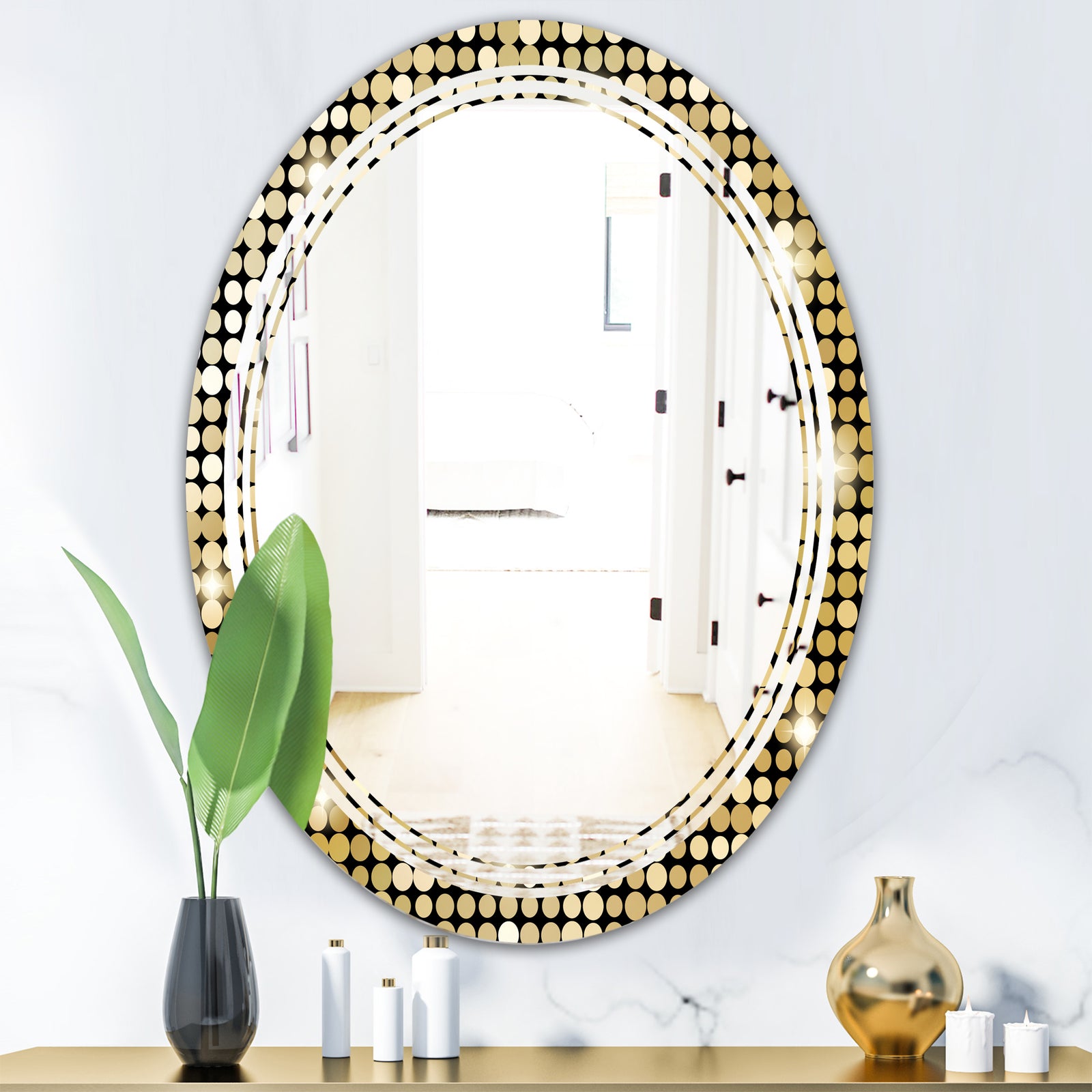 Abstract Gold Mosaic - Modern Round or Oval Wall Mirror - Triple C