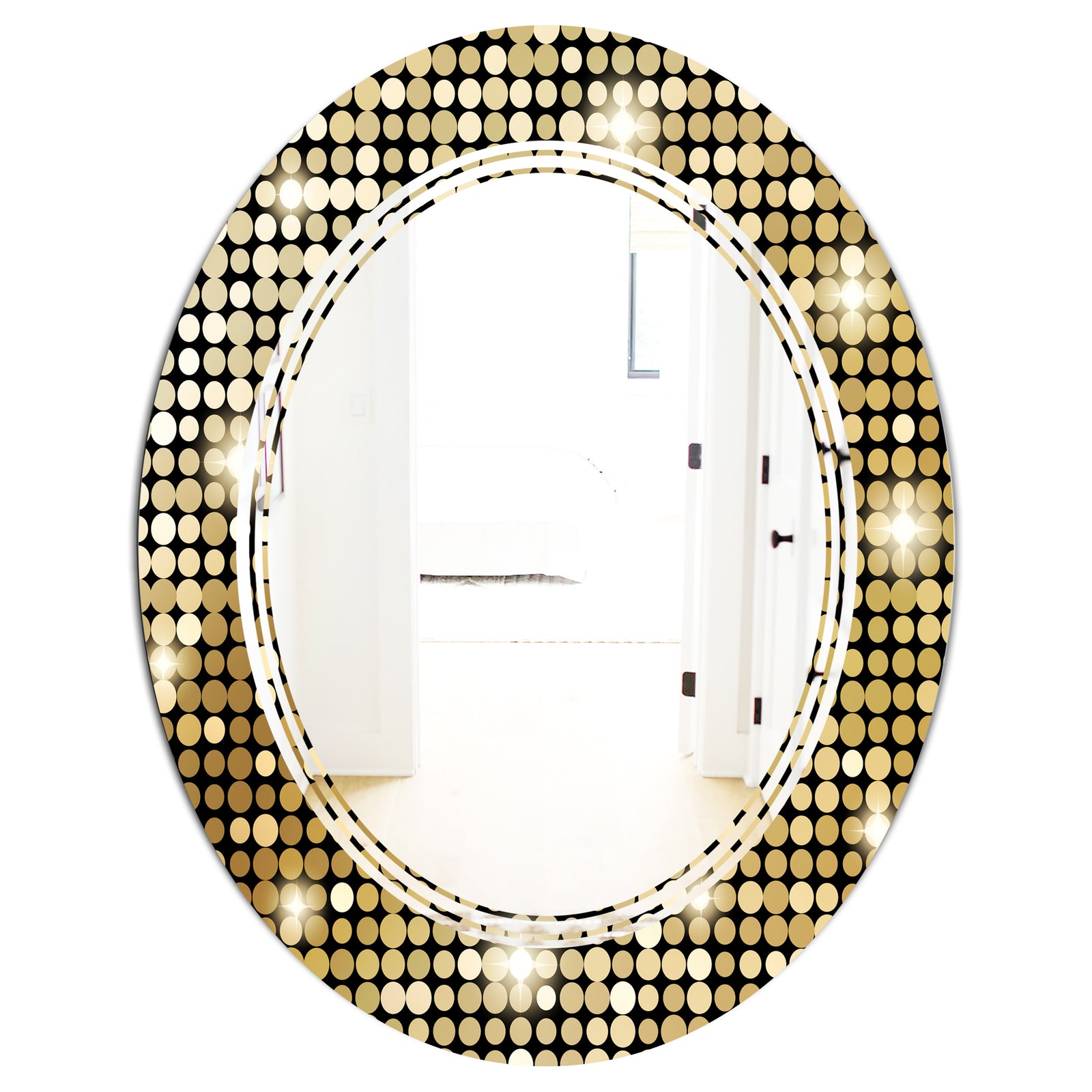 Abstract Gold Mosaic - Modern Round or Oval Wall Mirror - Triple C