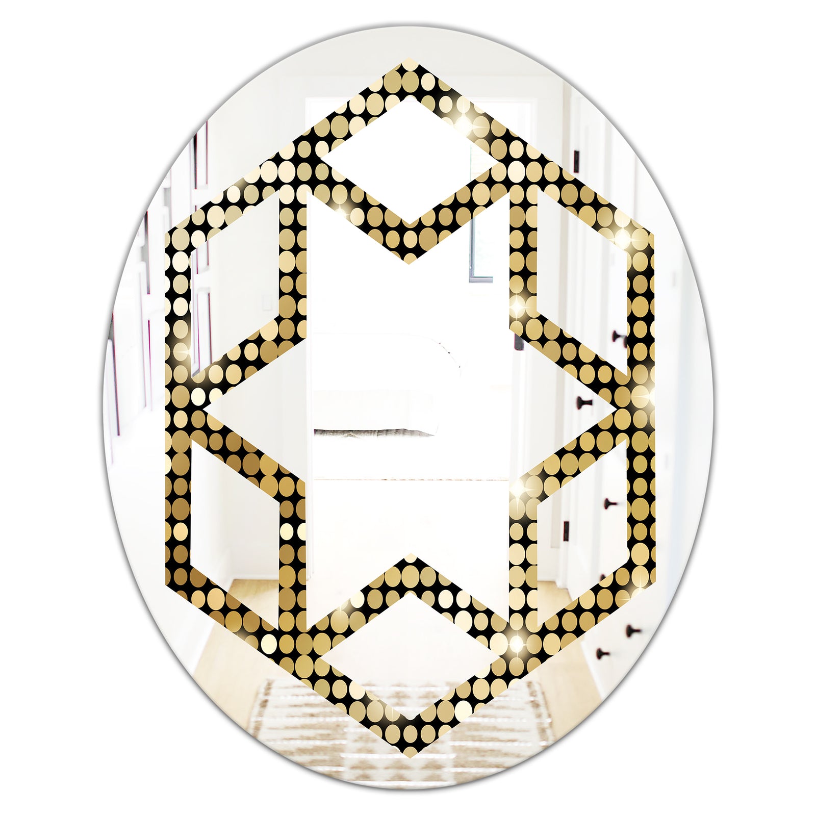 Abstract Gold Mosaic - Modern Round or Oval Wall Mirror - Hexagon Star