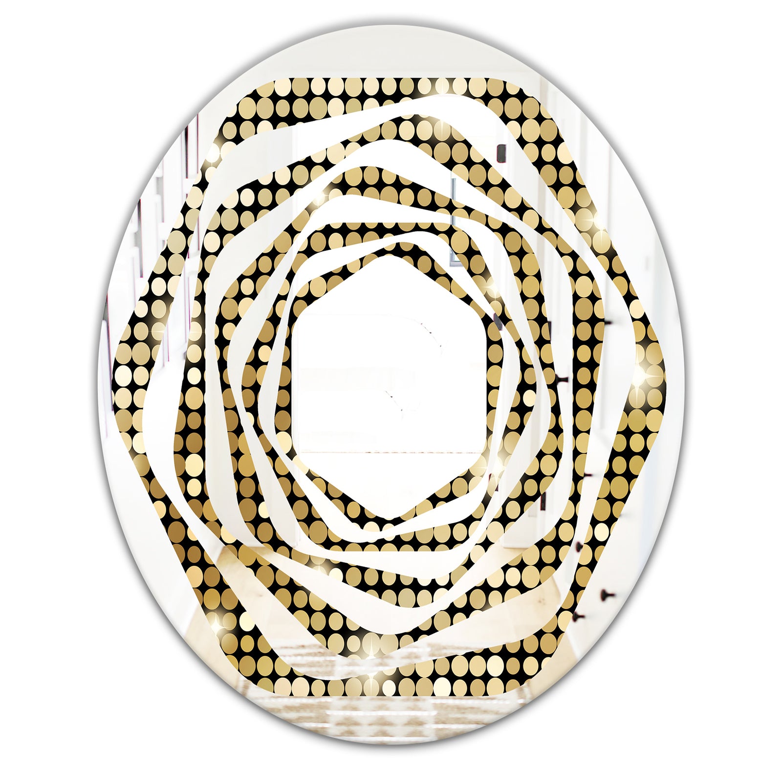 Abstract Gold Mosaic - Modern Round or Oval Wall Mirror - Whirl