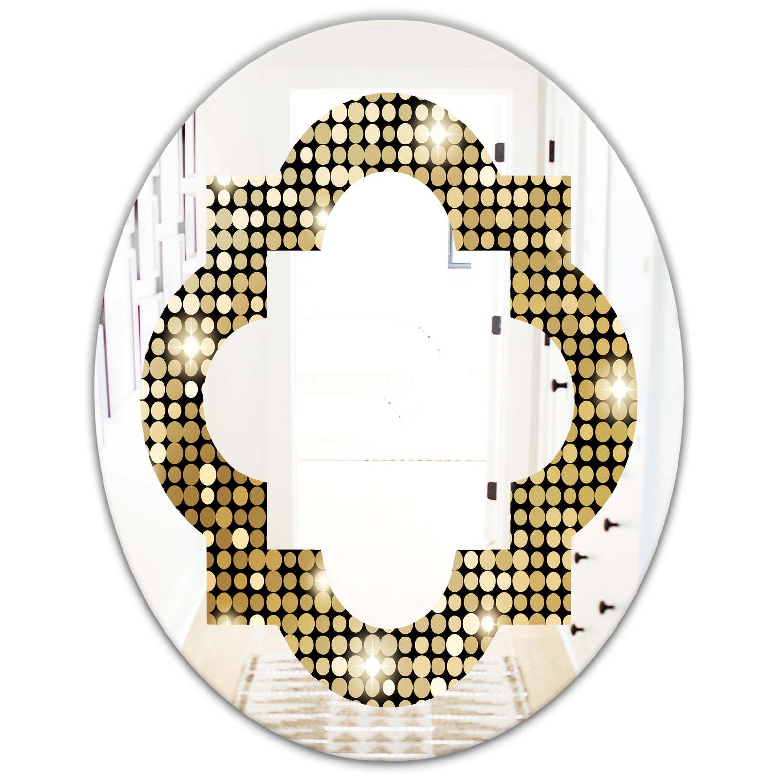 Abstract Gold Mosaic - Modern Round or Oval Wall Mirror - Quatrefoil