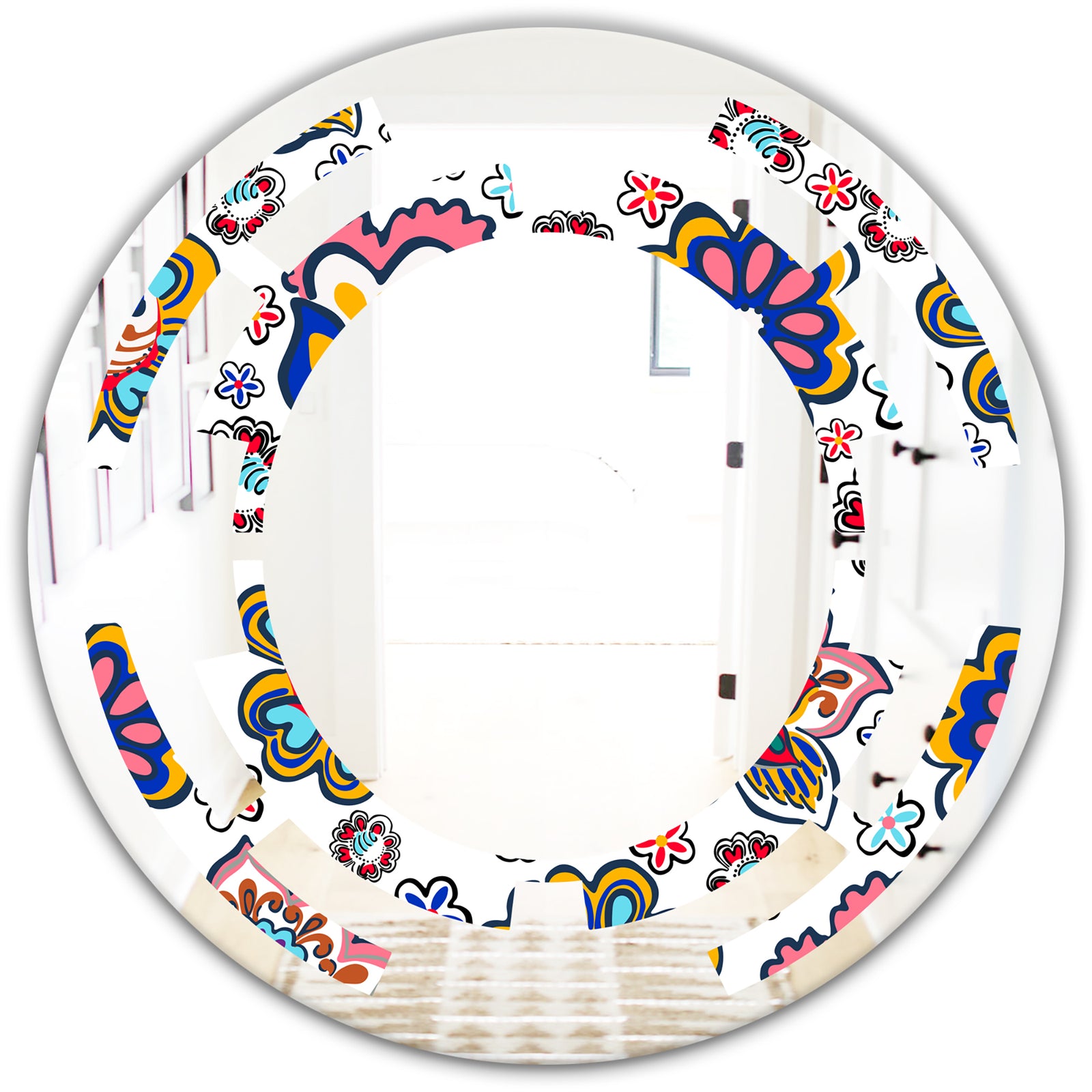Retro handdrawn flowers II - Modern Round or Oval Wall Mirror - Space