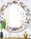 Retro handdrawn flowers II - Modern Round or Oval Wall Mirror - Leaves