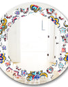 Retro handdrawn flowers II - Modern Round or Oval Wall Mirror - Leaves