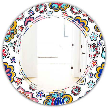 Retro handdrawn flowers II - Modern Round or Oval Wall Mirror - Triple C
