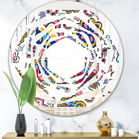 Retro handdrawn flowers II - Modern Round or Oval Wall Mirror - Whirl