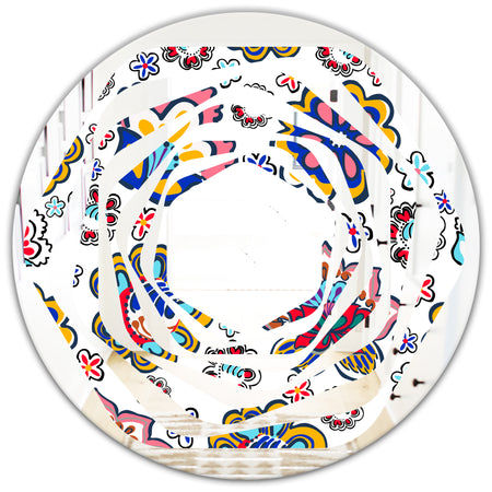 Retro handdrawn flowers II - Modern Round or Oval Wall Mirror - Whirl