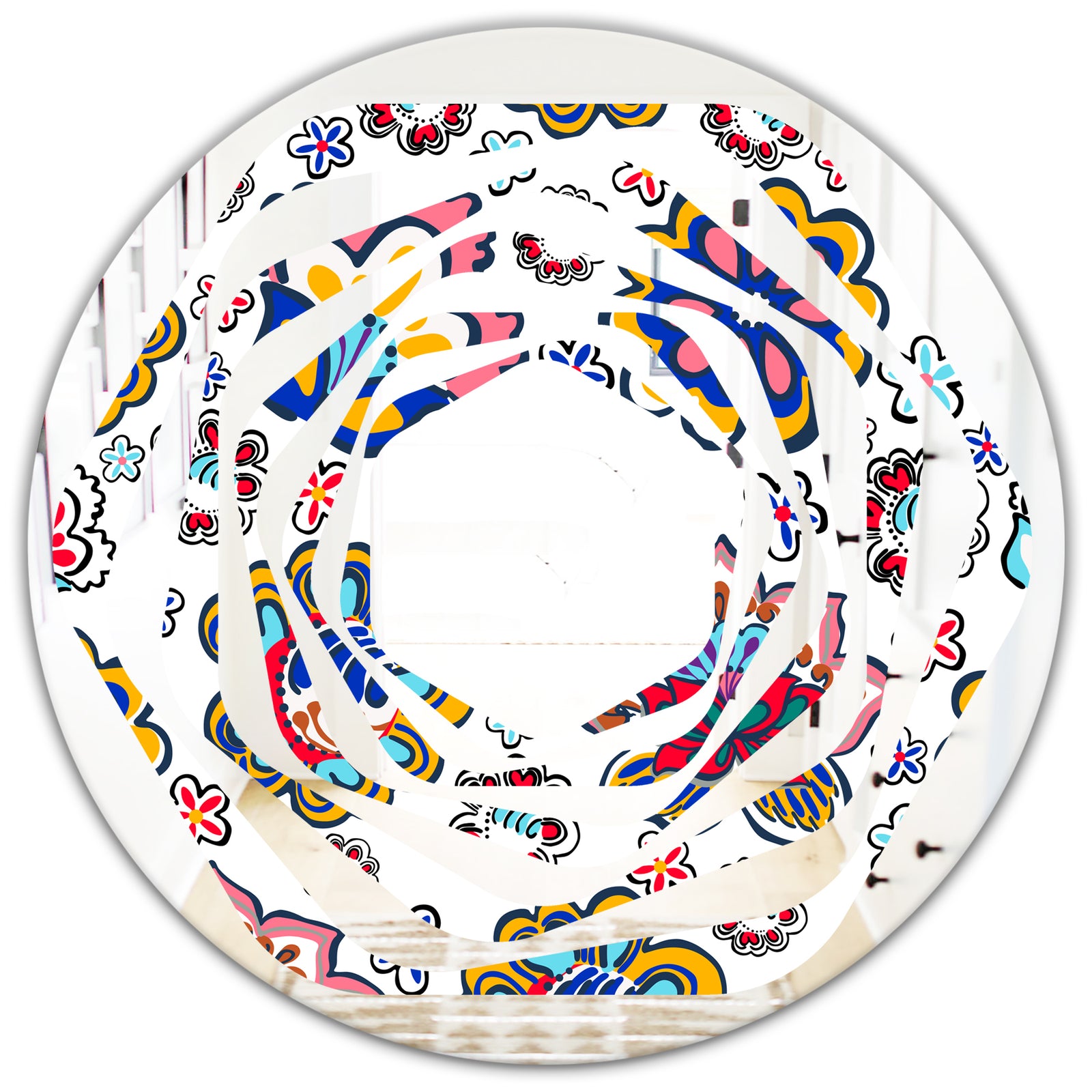 Retro handdrawn flowers II - Modern Round or Oval Wall Mirror - Whirl