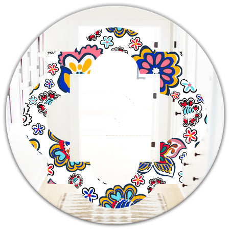 Retro handdrawn flowers II - Modern Round or Oval Wall Mirror - Quatrefoil