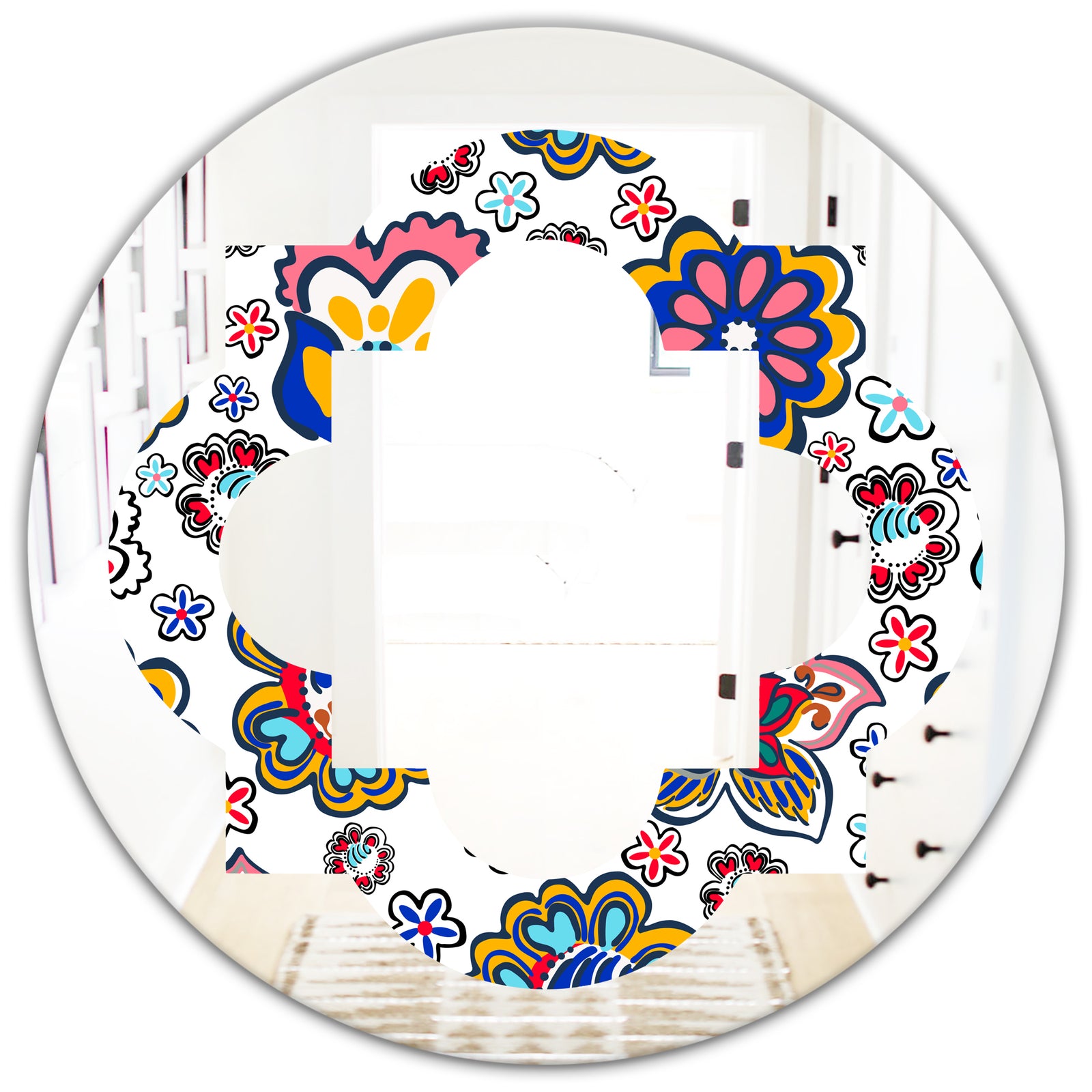 Retro handdrawn flowers II - Modern Round or Oval Wall Mirror - Quatrefoil