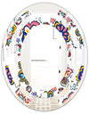 Retro handdrawn flowers II - Modern Round or Oval Wall Mirror - Space