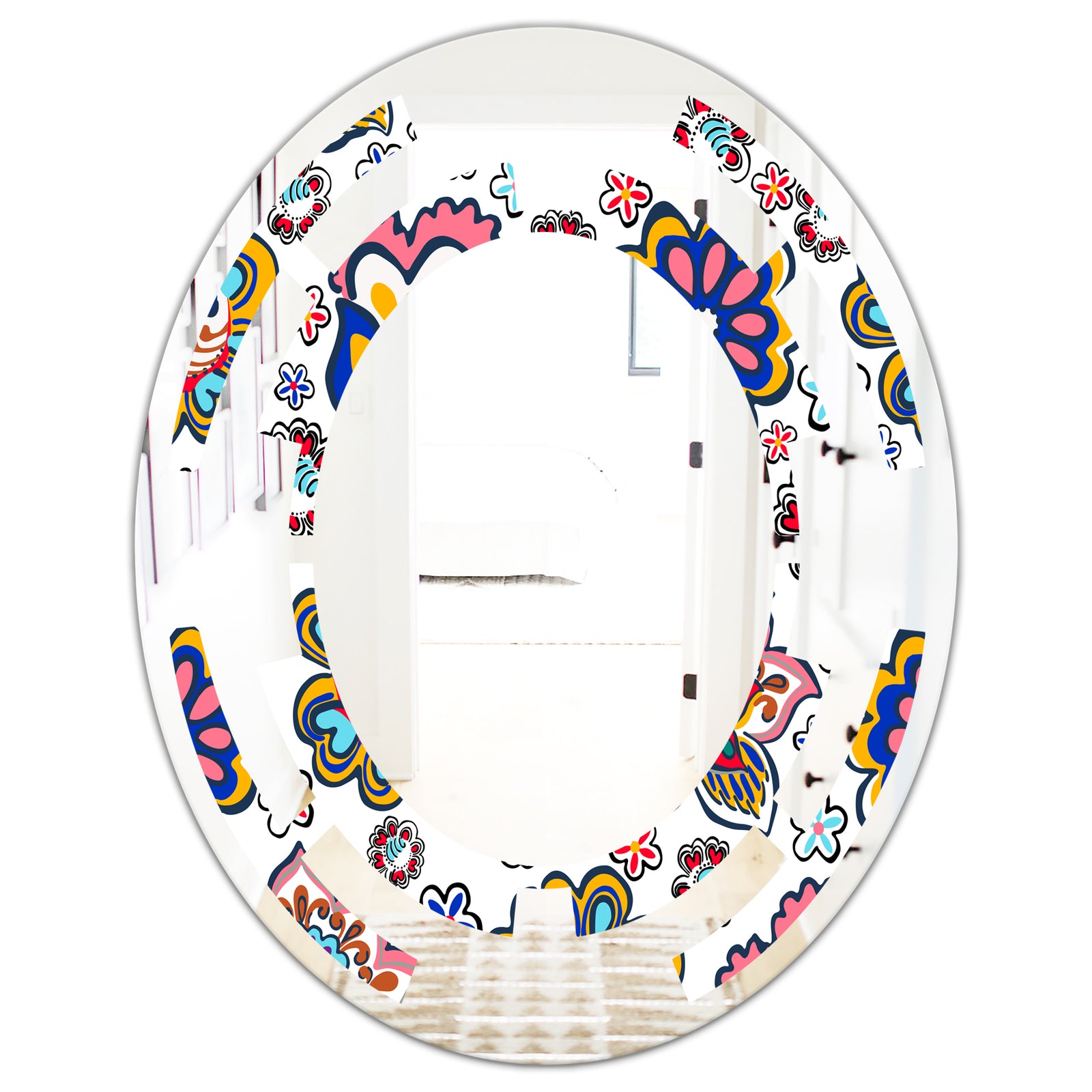 Retro handdrawn flowers II - Modern Round or Oval Wall Mirror - Space