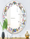 Retro handdrawn flowers II - Modern Round or Oval Wall Mirror - Leaves