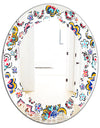 Retro handdrawn flowers II - Modern Round or Oval Wall Mirror - Leaves