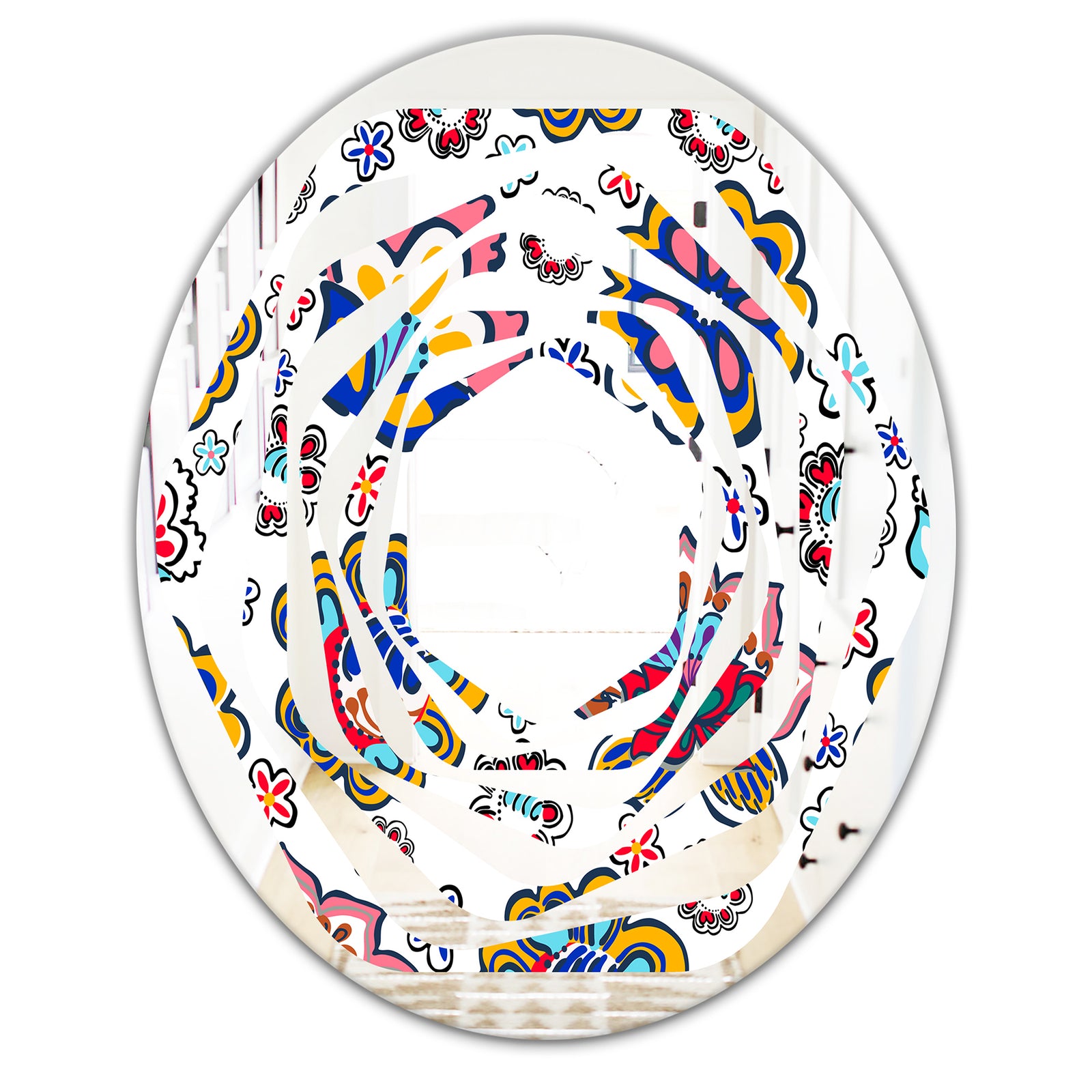 Retro handdrawn flowers II - Modern Round or Oval Wall Mirror - Whirl