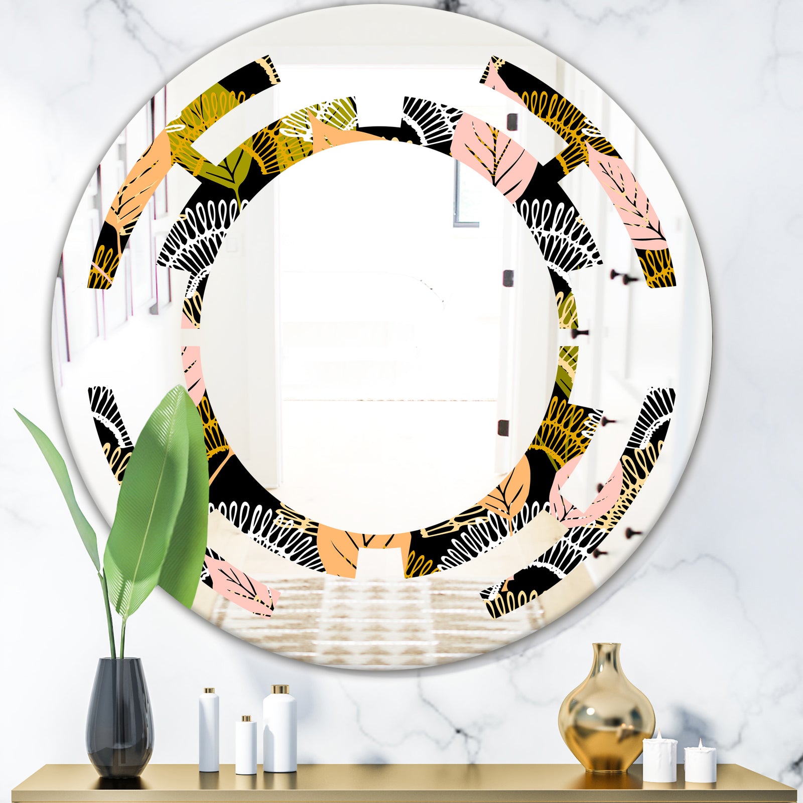 Autumn leaves lace textured pattern - Modern Round or Oval Wall Mirror - Space