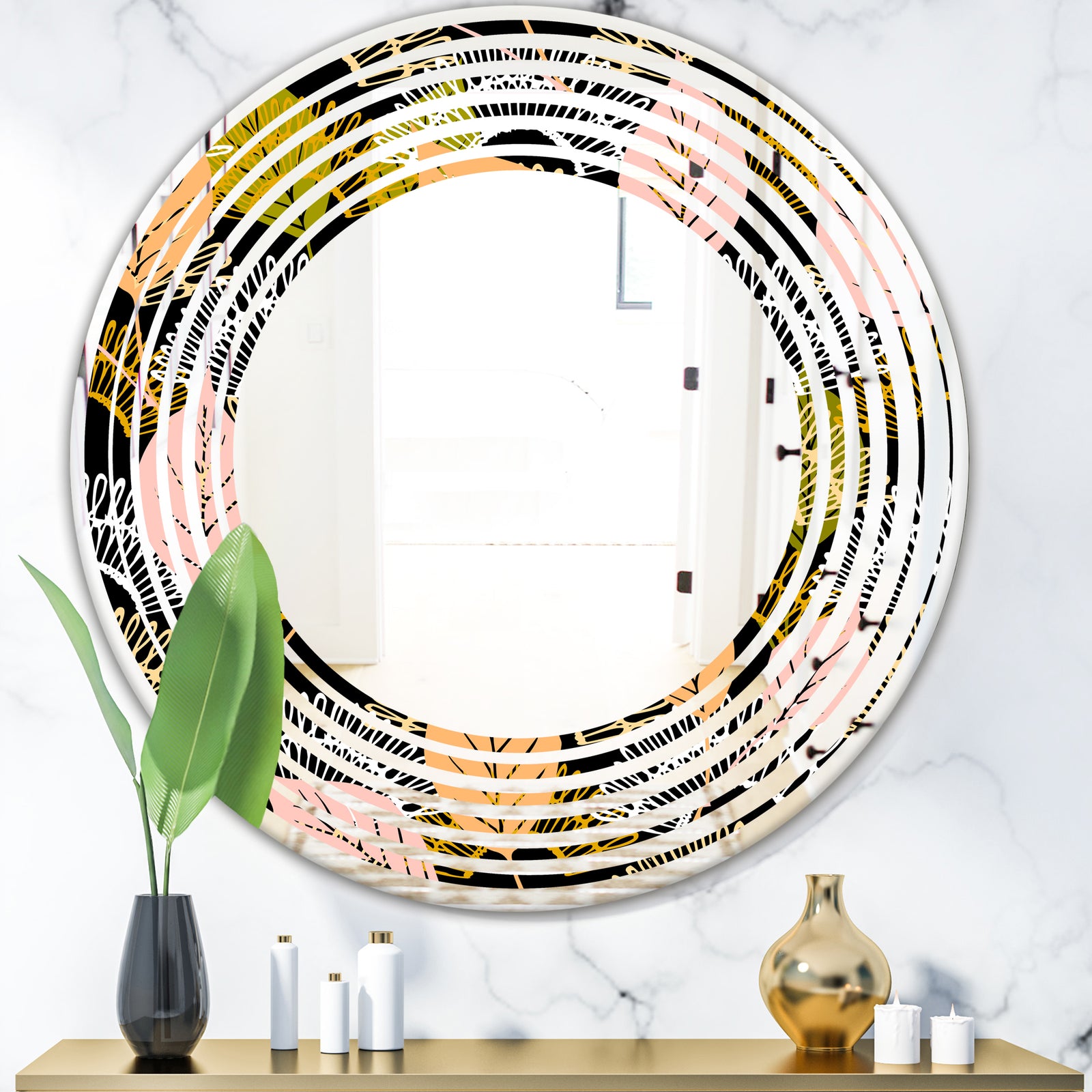 Autumn leaves lace textured pattern - Modern Round or Oval Wall Mirror - Wave