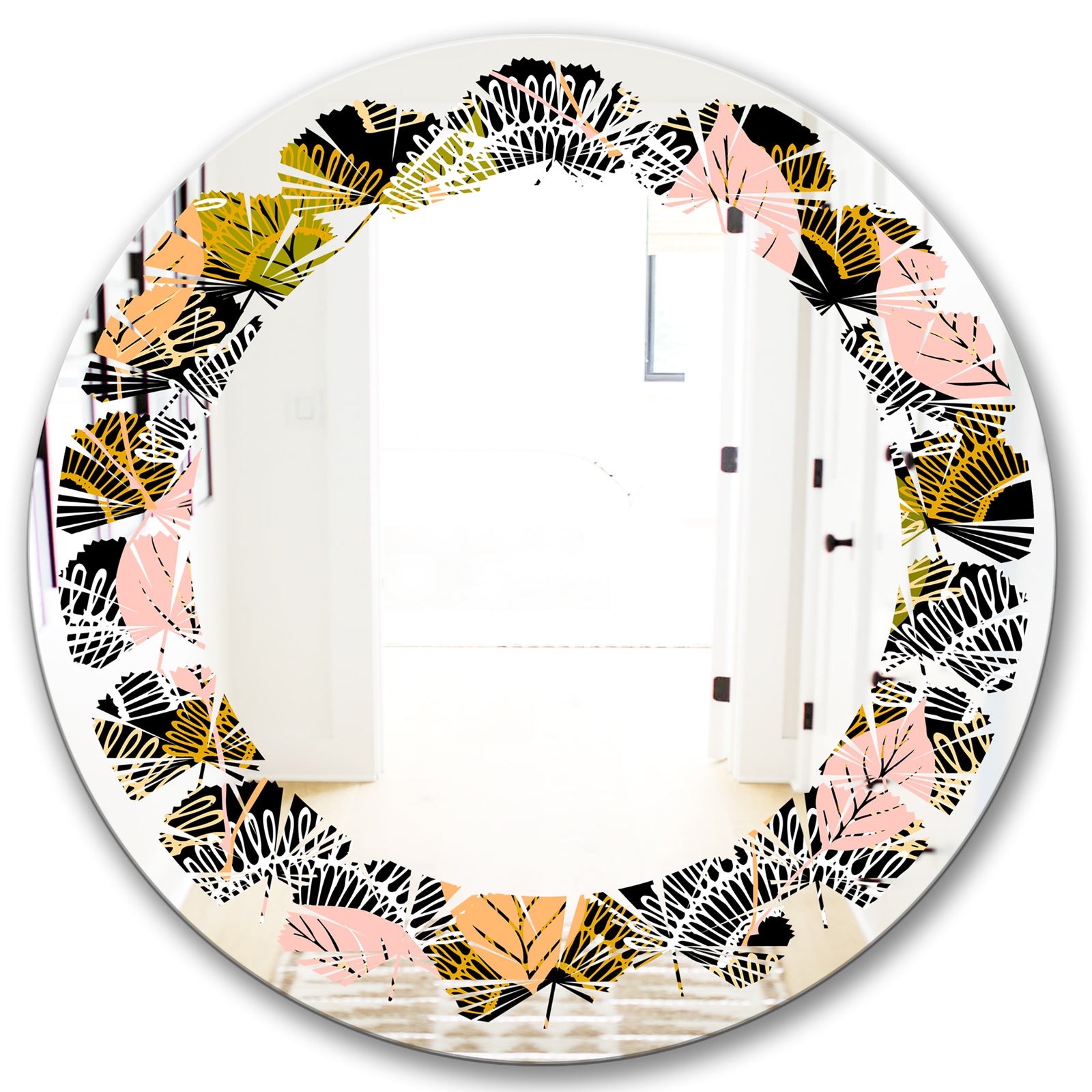 Autumn leaves lace textured pattern - Modern Round or Oval Wall Mirror - Leaves
