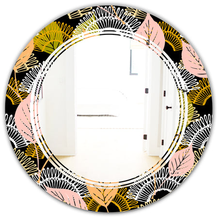 Autumn leaves lace textured pattern - Modern Round or Oval Wall Mirror - Triple C