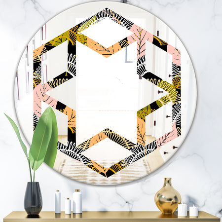 Autumn leaves lace textured pattern - Modern Round or Oval Wall Mirror - Hexagon Star