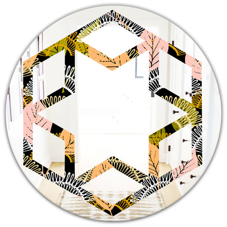 Autumn leaves lace textured pattern - Modern Round or Oval Wall Mirror - Hexagon Star