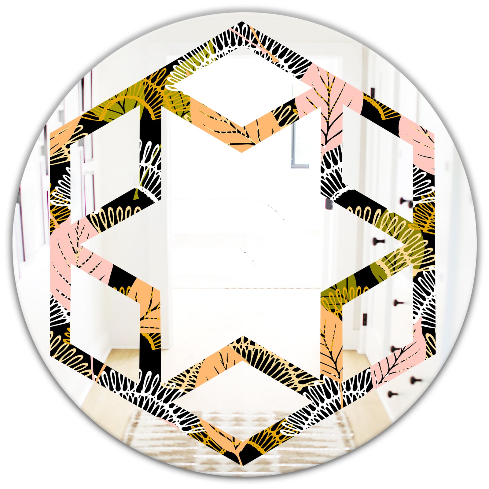 Autumn leaves lace textured pattern - Modern Round or Oval Wall Mirror - Hexagon Star
