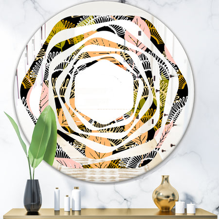 Autumn leaves lace textured pattern - Modern Round or Oval Wall Mirror - Whirl