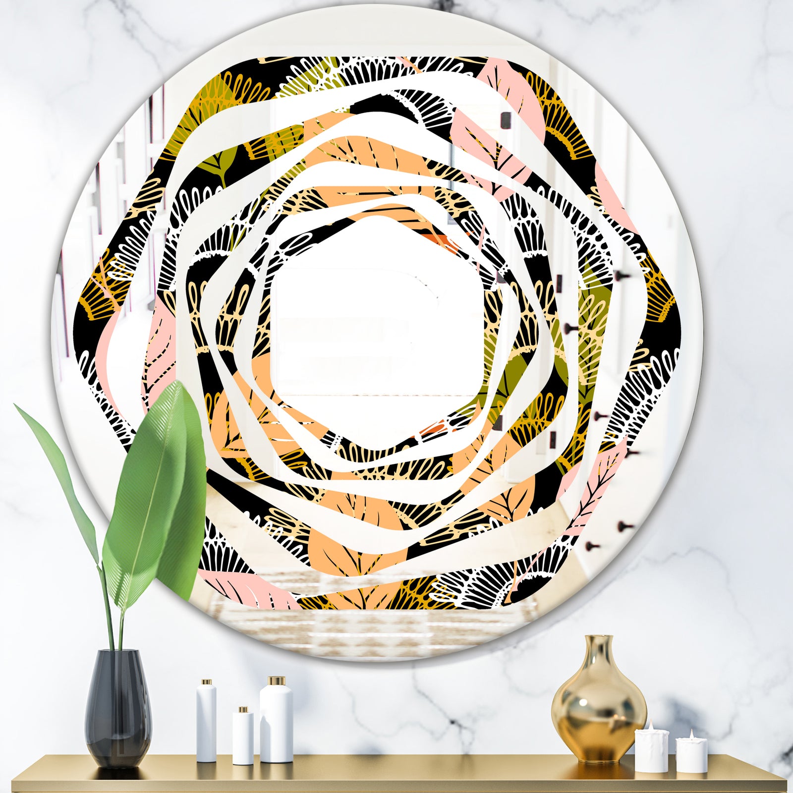 Autumn leaves lace textured pattern - Modern Round or Oval Wall Mirror - Whirl