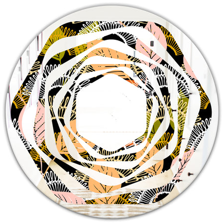 Autumn leaves lace textured pattern - Modern Round or Oval Wall Mirror - Whirl