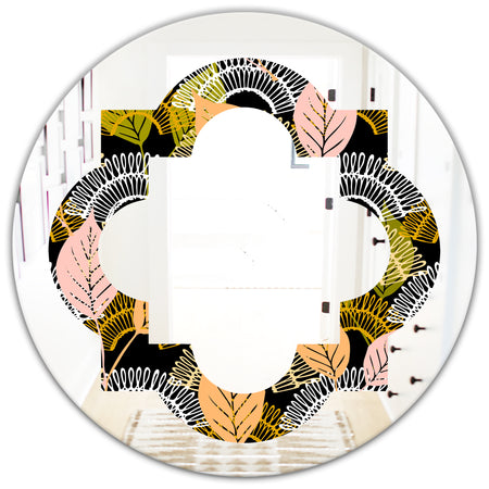 Autumn leaves lace textured pattern - Modern Round or Oval Wall Mirror - Quatrefoil