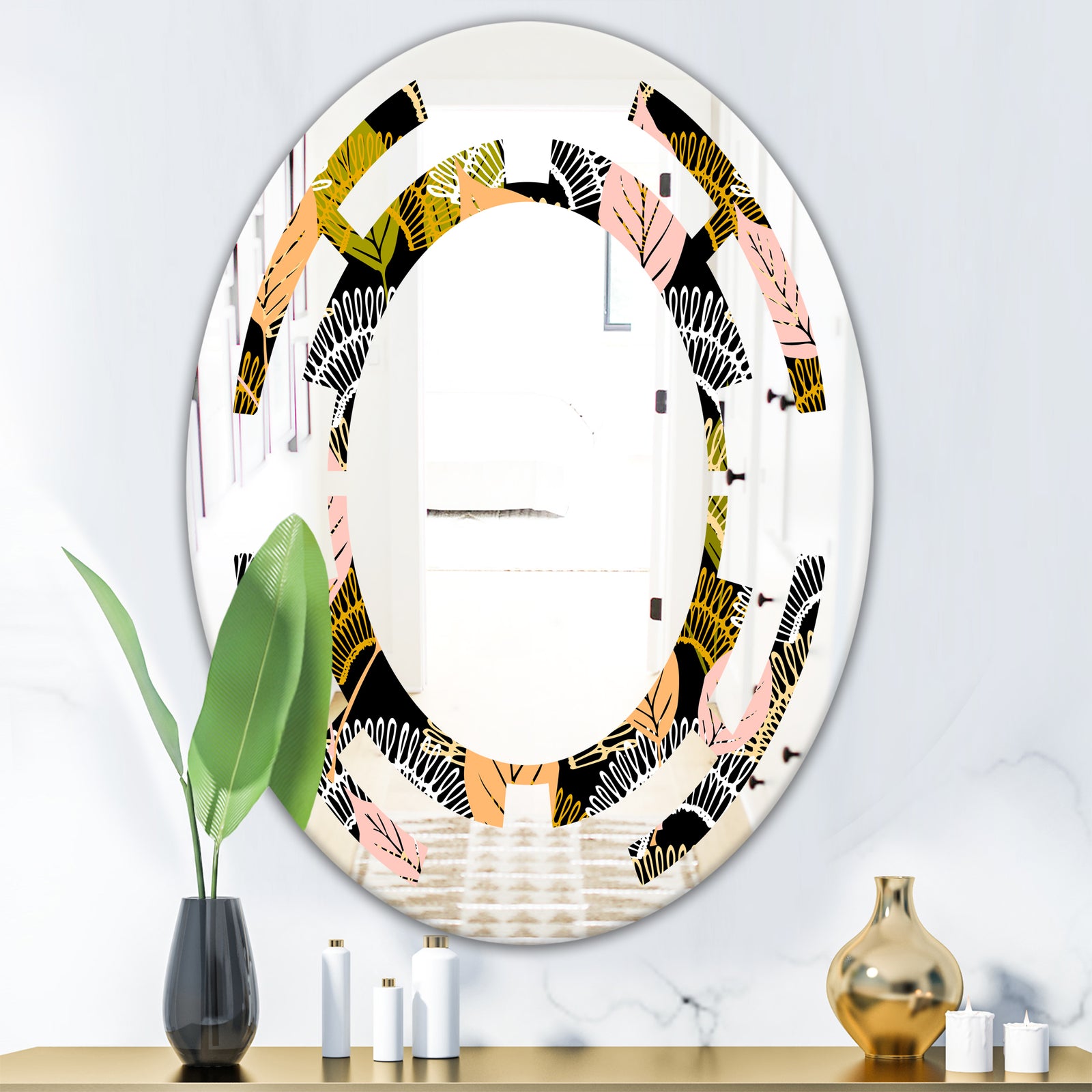 Autumn leaves lace textured pattern - Modern Round or Oval Wall Mirror - Space
