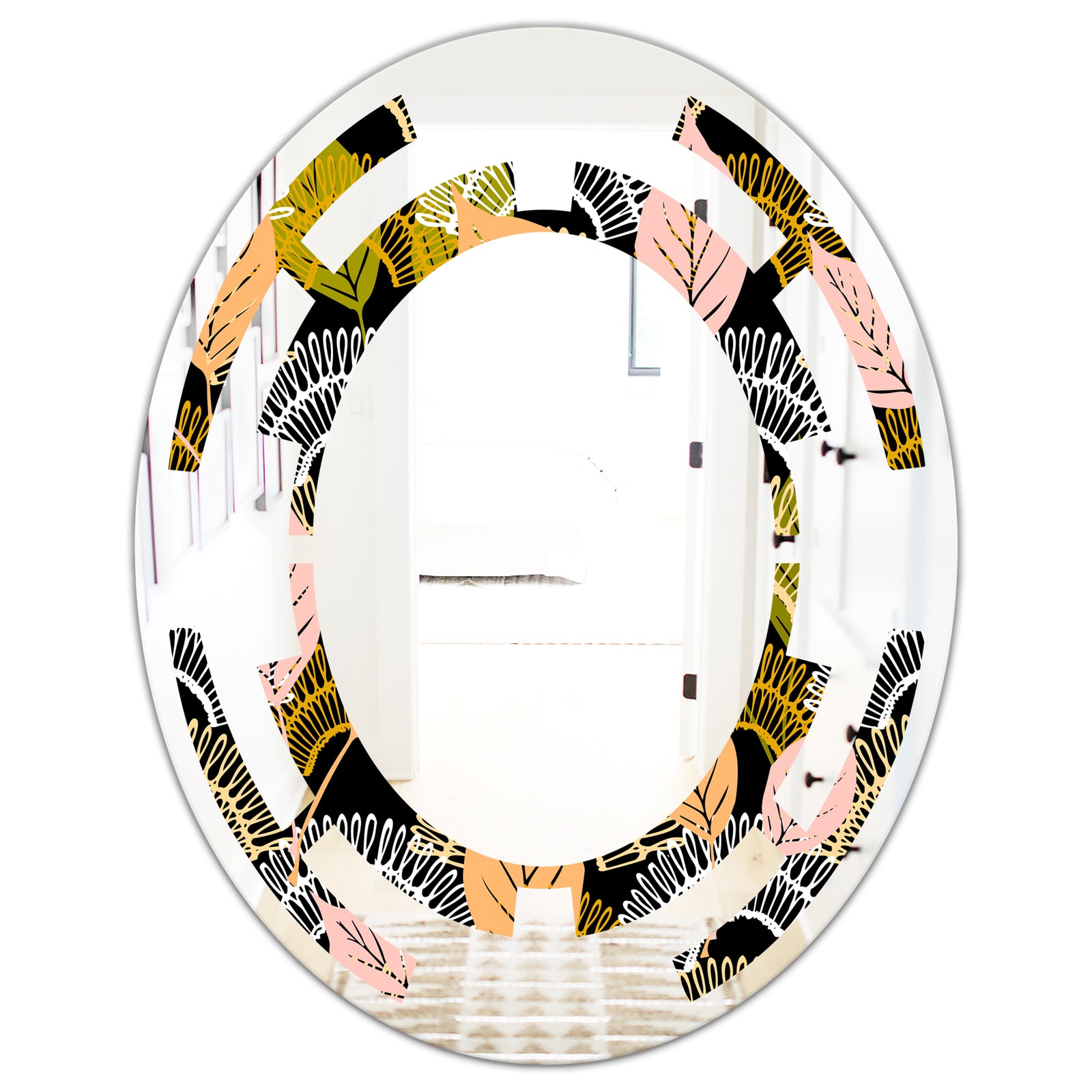 Autumn leaves lace textured pattern - Modern Round or Oval Wall Mirror - Space