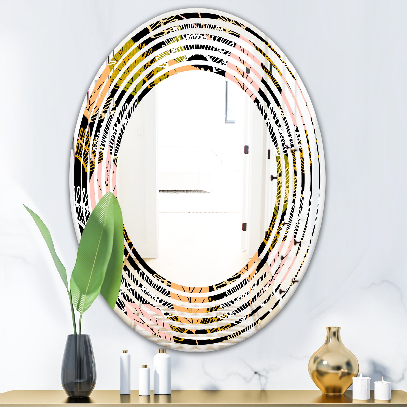 Autumn leaves lace textured pattern - Modern Round or Oval Wall Mirror - Wave