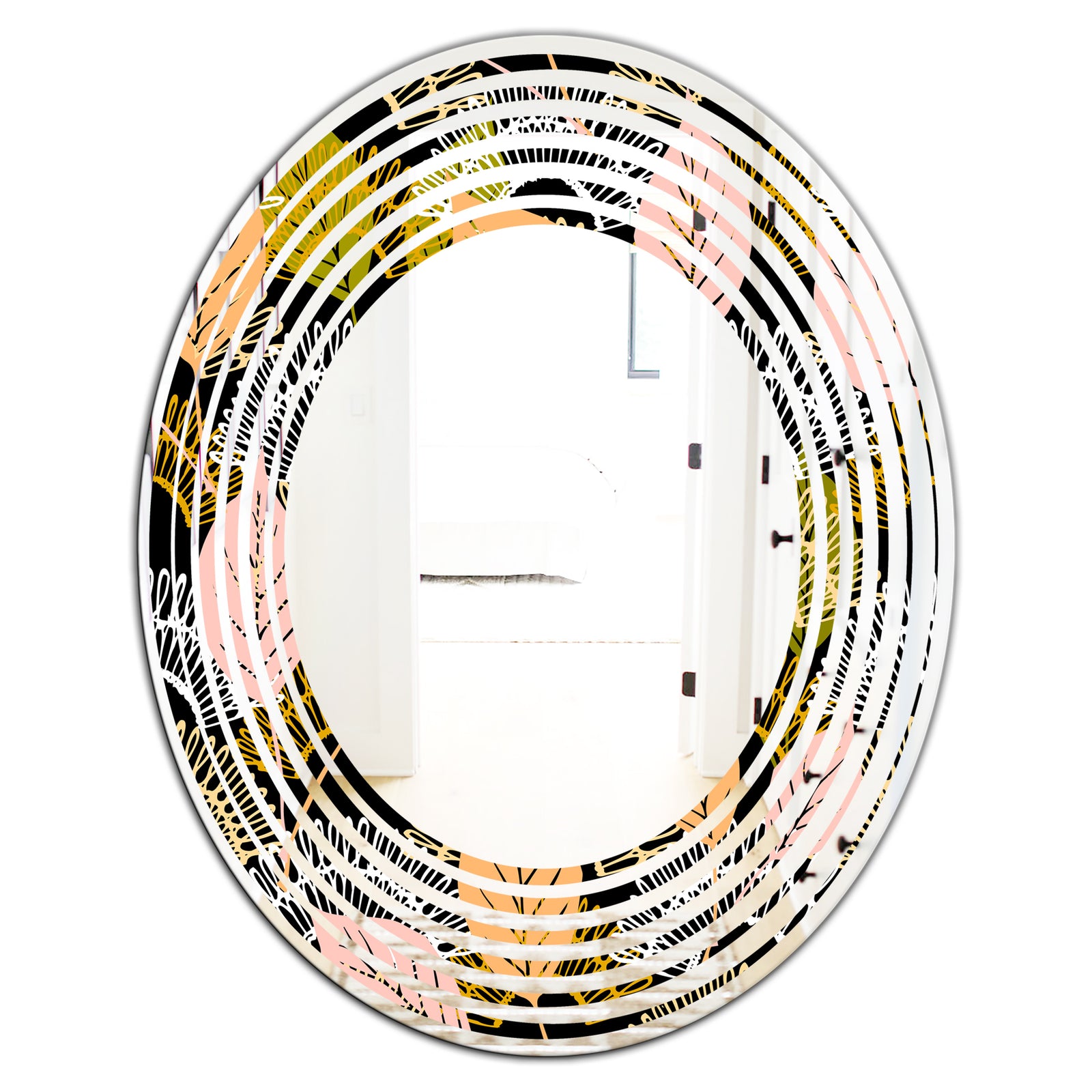 Autumn leaves lace textured pattern - Modern Round or Oval Wall Mirror - Wave