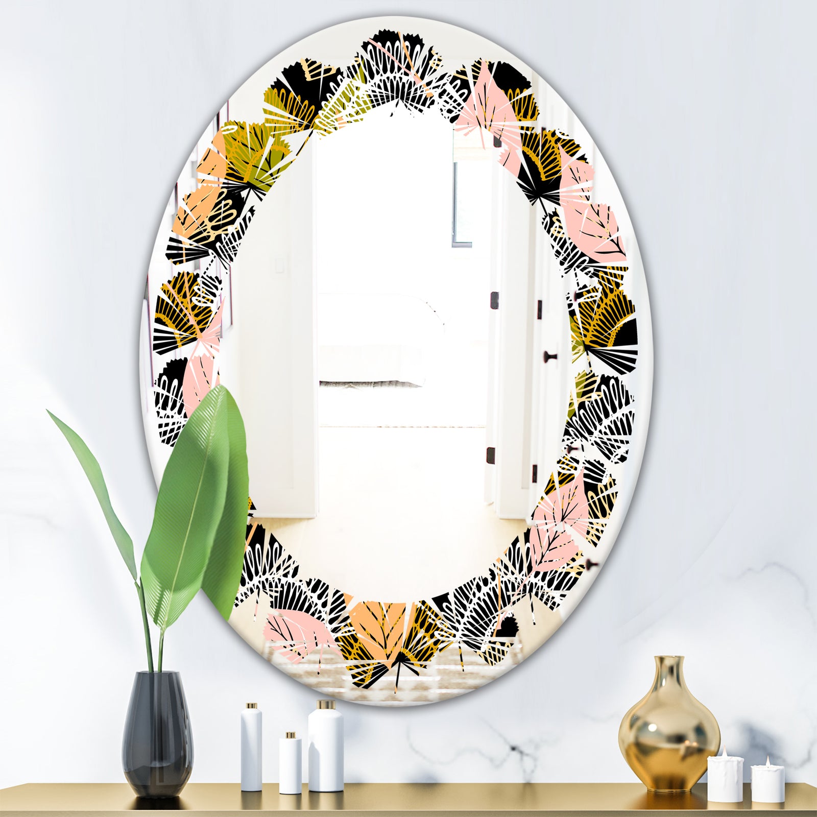 Autumn leaves lace textured pattern - Modern Round or Oval Wall Mirror - Leaves