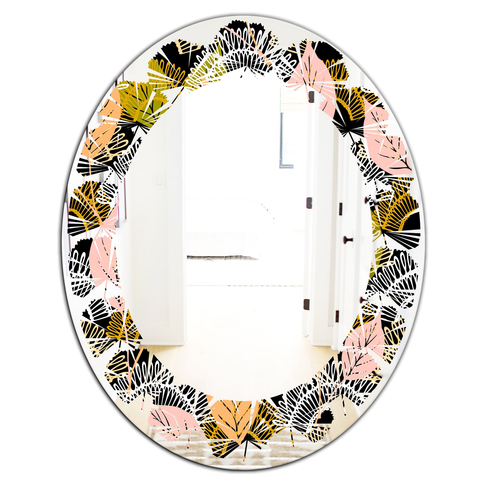 Autumn leaves lace textured pattern - Modern Round or Oval Wall Mirror - Leaves