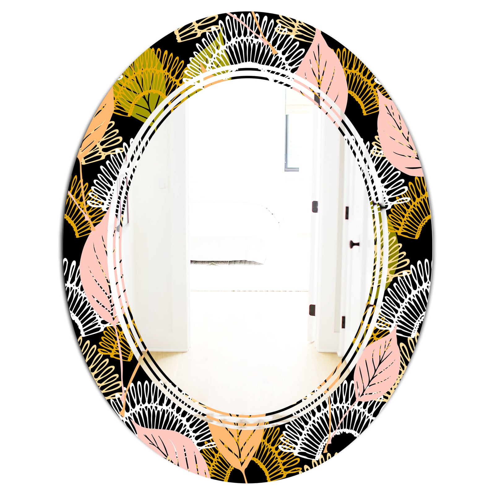 Autumn leaves lace textured pattern - Modern Round or Oval Wall Mirror - Triple C