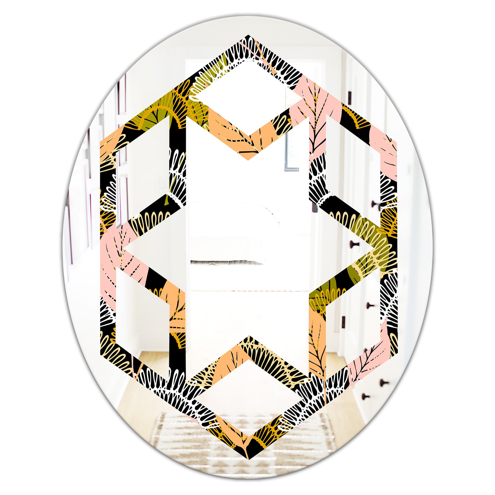 Autumn leaves lace textured pattern - Modern Round or Oval Wall Mirror - Hexagon Star