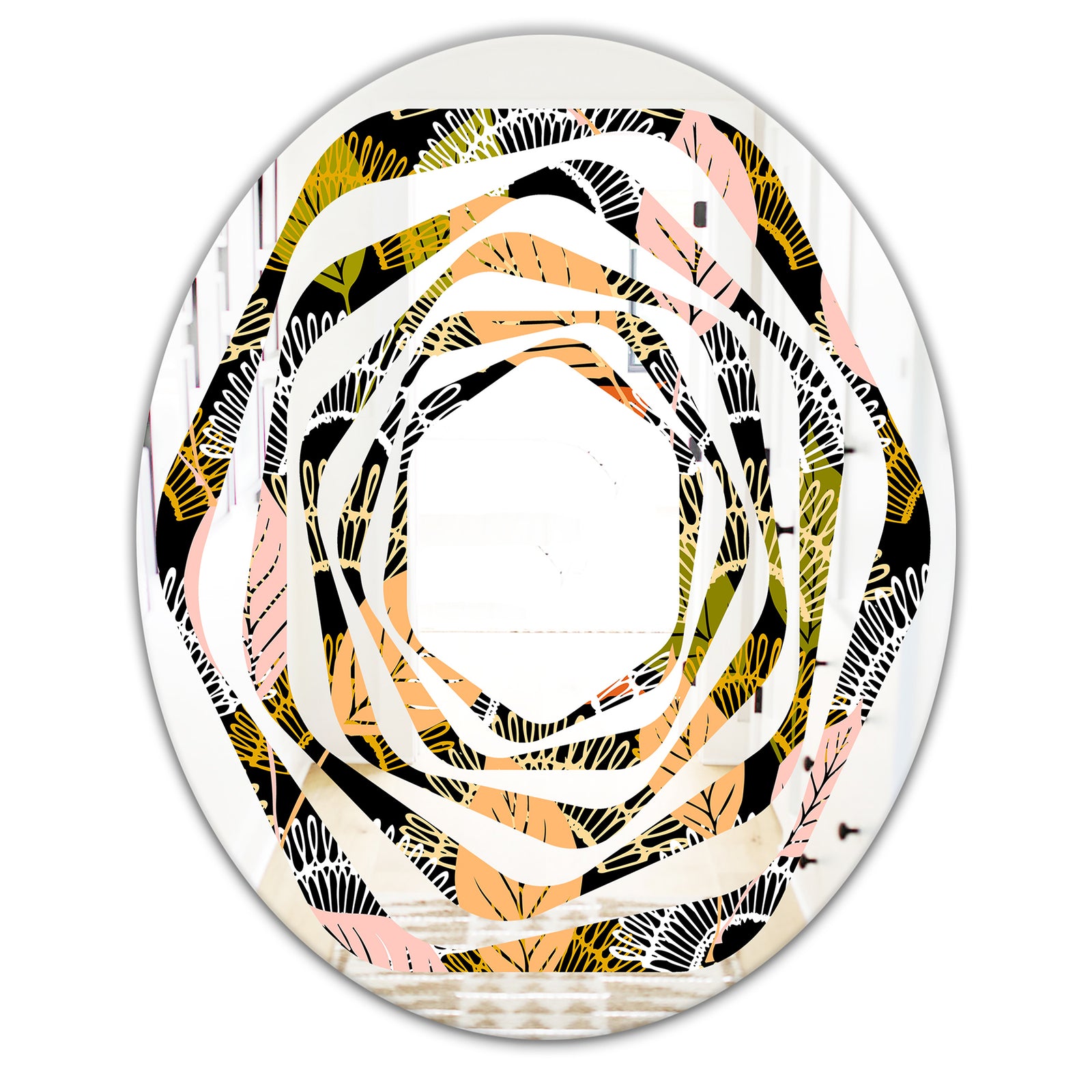 Autumn leaves lace textured pattern - Modern Round or Oval Wall Mirror - Whirl