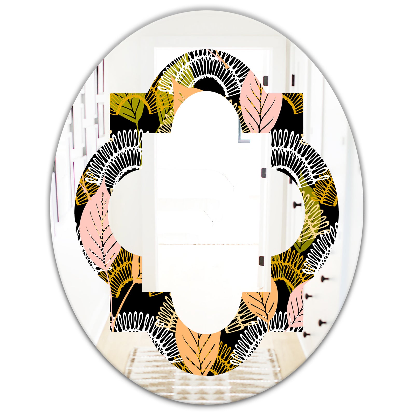 Autumn leaves lace textured pattern - Modern Round or Oval Wall Mirror - Quatrefoil